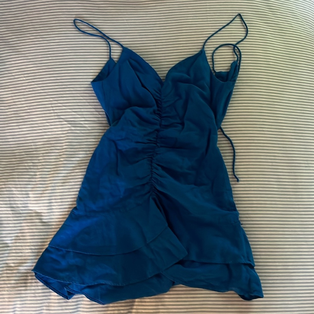 Royal blue cinched in the middle mini dress from Zara